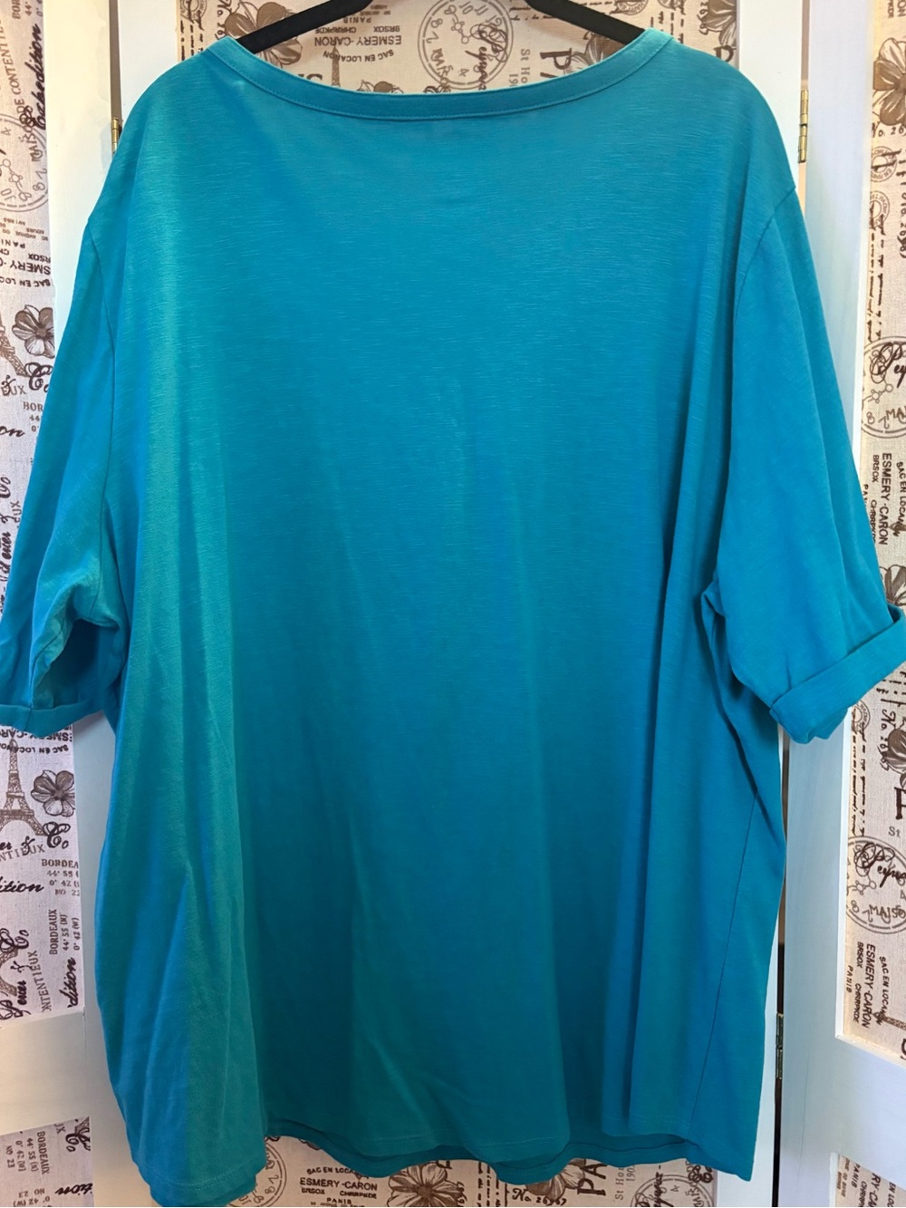 Croft & Barrow 3X Turquoise Roll Tab Henley Top | Dual Pocket Blouse - Picture 4 of 8